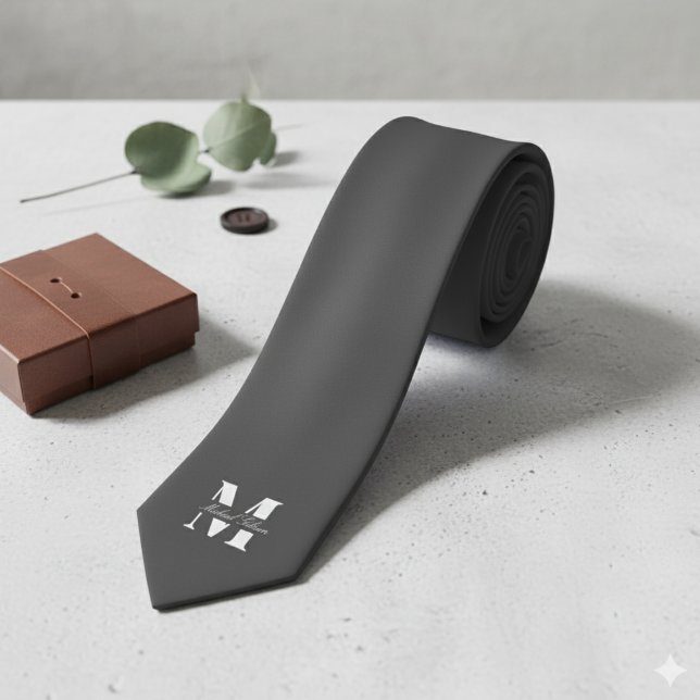 Charcoal Gray | Custom Monogram Wedding Groomsmen  Tie (Charcoal Gray | Custom Monogram Wedding Groomsmen Neck Tie)