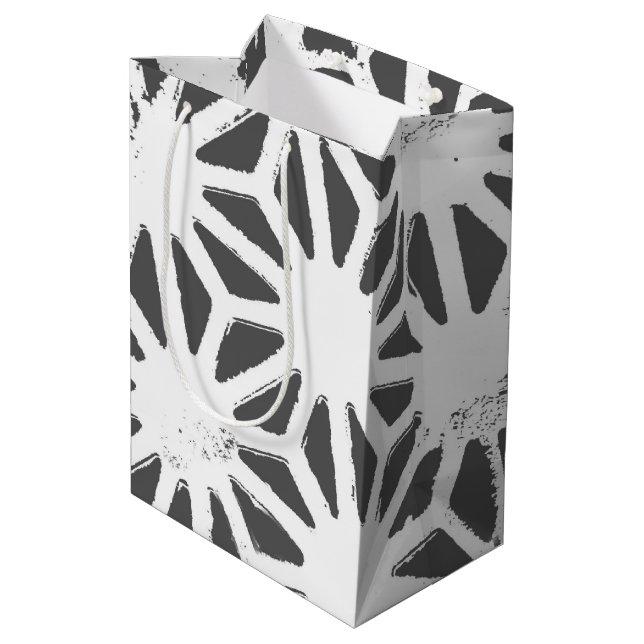 Charcoal gray geometric pattern medium gift bag (Back Angled)