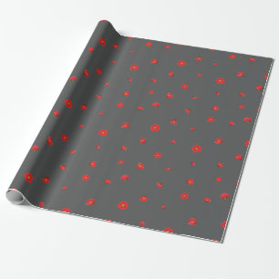 Charcoal Gray Japanese Quince Floral Pattern Wrapping Paper