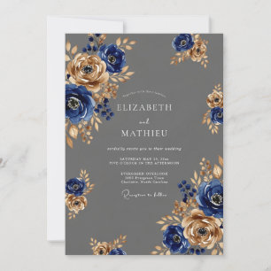 Charcoal Gray Majestic Botanical Wedding Invitation