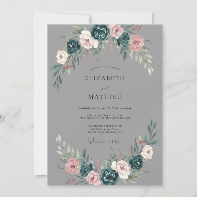 Charcoal Gray Moody Winter Wedding Invitation (Front)