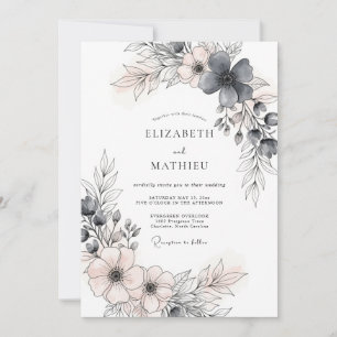 Charcoal Gray Romantic Spring Wedding Invitation