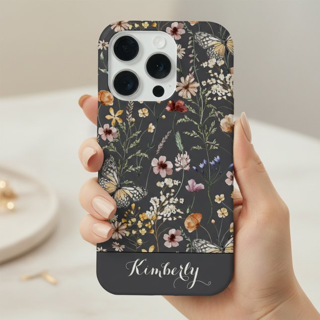 Charcoal Gray Watercolor Wildflowers Pattern Name  iPhone Case (Creator Uploaded)