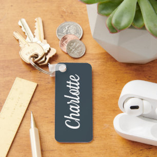 Charcoal Gray & White Custom Name Keychain