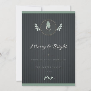 Charcoal Green Laurel Monogram Christmas Card