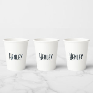 Charcoal Grey 3D Minimalist Modern Name  Paper Cups