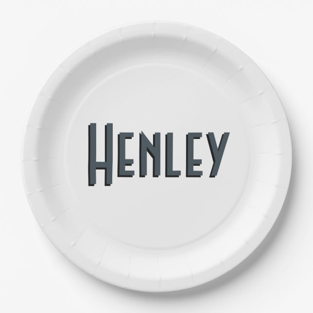 Charcoal Grey 3D Minimalist Modern Name  Paper Plate (Front)