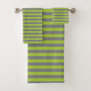 Charcoal Grey and Apple Green Stripes Bath Towel Set
