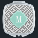 Charcoal Grey and Aqua Greek Key Monogram Travel Mirror<br><div class="desc">Stylish modern travel compact mirror features a cute preppy Greek key pattern. Personalize it with your monogram or other custom text in a chic quatrefoil frame. Click Customize It to add your own text and images or change text fonts and colours to create a unique one of a kind design....</div>