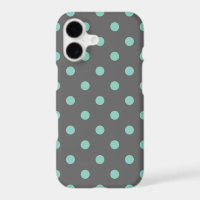 Charcoal Grey and Aqua Polka Dots