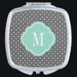 Charcoal Grey and Aqua Tiny Dots Monogram Makeup Mirror<br><div class="desc">Stylish modern travel compact mirror features a cute preppy polka dot pattern. Personalize it with your monogram or other custom text in a chic quatrefoil frame. Click Customize It to add your own text and images or change text fonts and colours to create a unique one of a kind design....</div>