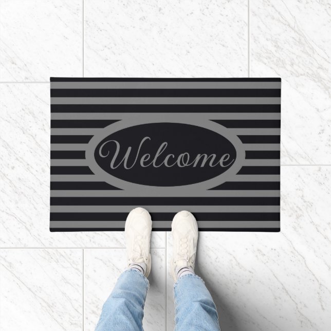 Charcoal Grey And Black Stripe Doormat (Indoor)