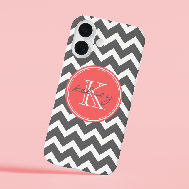 Charcoal Grey and Coral Chevron Custom Monogram Case-Mate iPhone Case (Creator Uploaded)