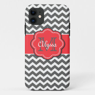 Charcoal grey and coral chevron personalized case