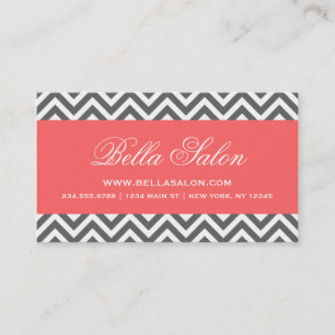 Charcoal Grey and Coral Modern Chevron Stripes Business Card