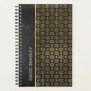 Charcoal Grey and Gold Doodle Circle Daily Planner