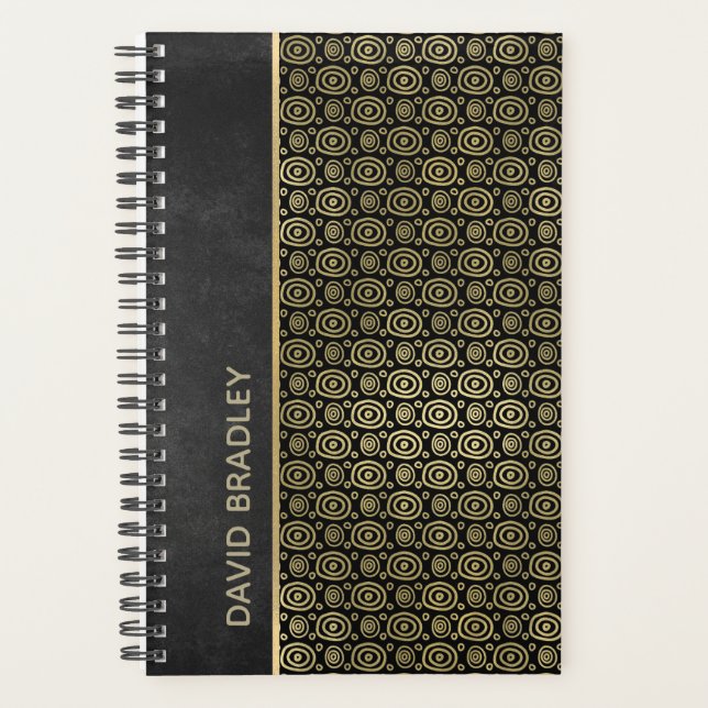 Charcoal Grey and Gold Doodle Circle Daily Planner (Front)