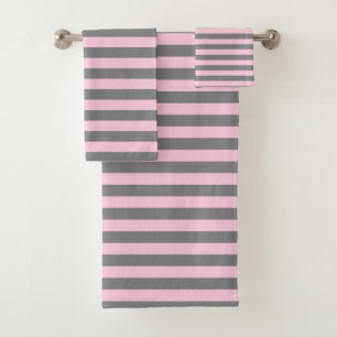 Charcoal Grey and Soft Pink Stripes Bath Towel Set