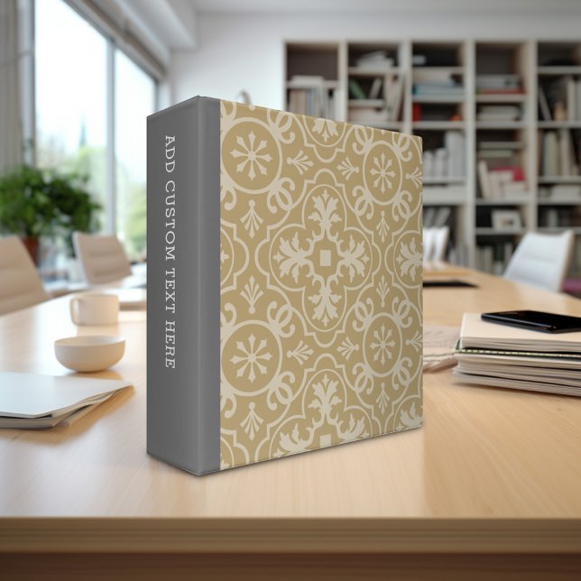 Charcoal Grey and Vintage Gold Farmhouse Pattern Binder (Personalized 3-ring Binder with custom text)