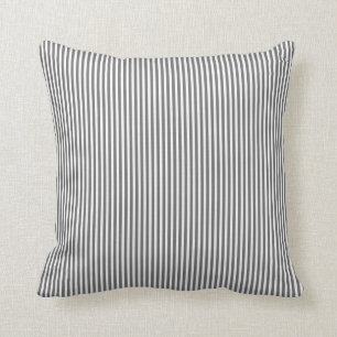 Charcoal Grey and White Cabana Stripes Throw Pillow
