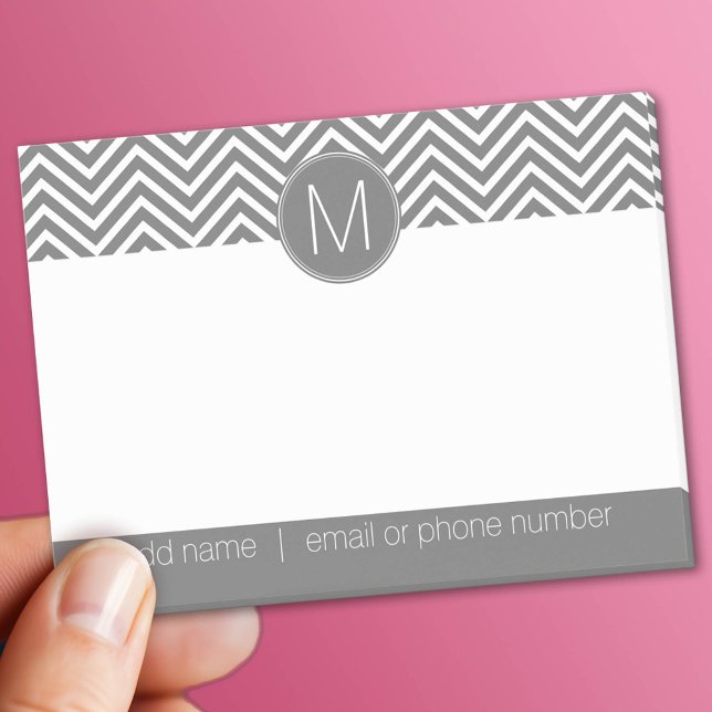Charcoal Grey and White Chevrons Custom Monogram Post-it Notes (Custom Post It Notepad)