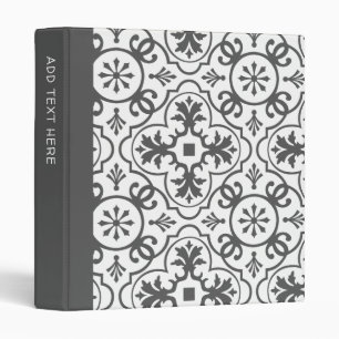 Charcoal Grey and White Geometric Tile Pattern Binder