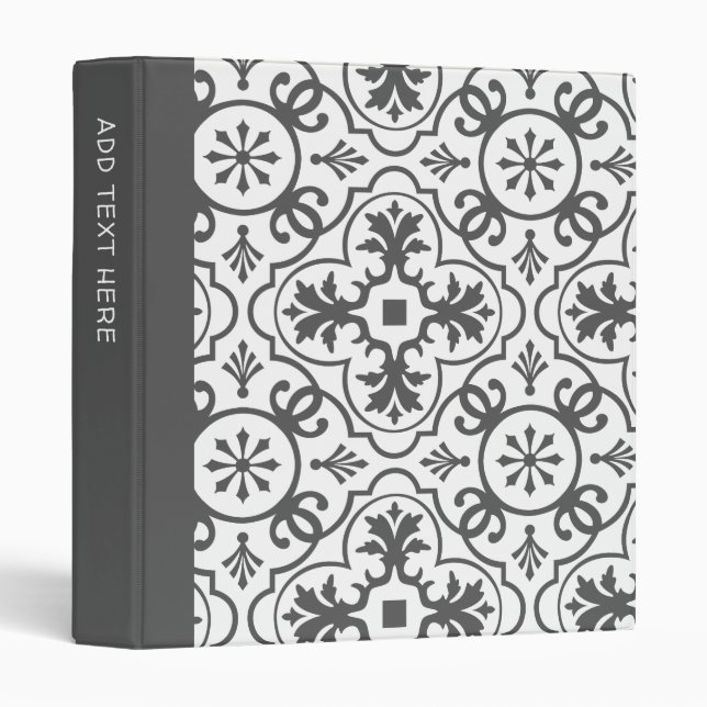 Charcoal Grey and White Geometric Tile Pattern Binder (Front/Spine)