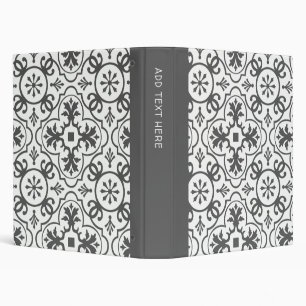 Charcoal Grey and White Geometric Tile Pattern Binder