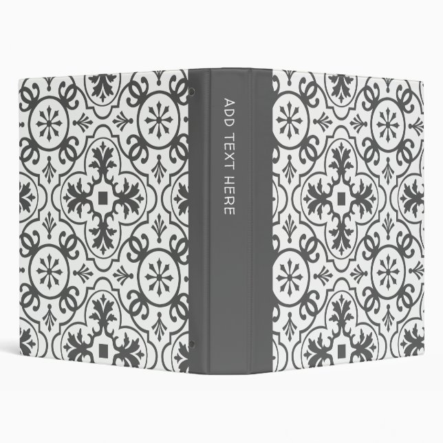 Charcoal Grey and White Geometric Tile Pattern Binder (Background)