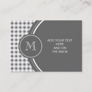 Charcoal Grey and White Gingham, Your Monogram Business Card