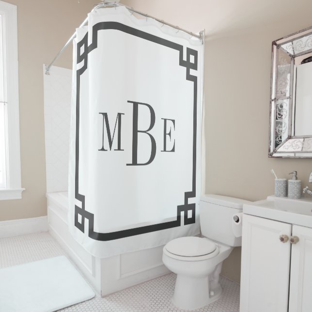 Charcoal Grey and White Greek Key | Monogrammed (In Situ)