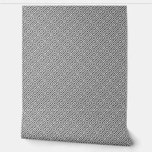Charcoal Grey and White Greek Key Pattern Wallpaper