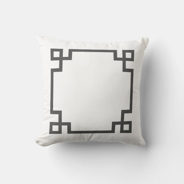 Charcoal Grey and White Greek Key Throw Pillow (Front)