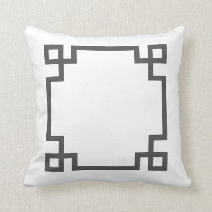 Charcoal Grey and White Greek Key Throw Pillow