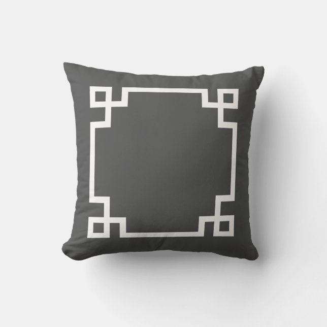 Charcoal Grey and White Greek Key Throw Pillow (Front)