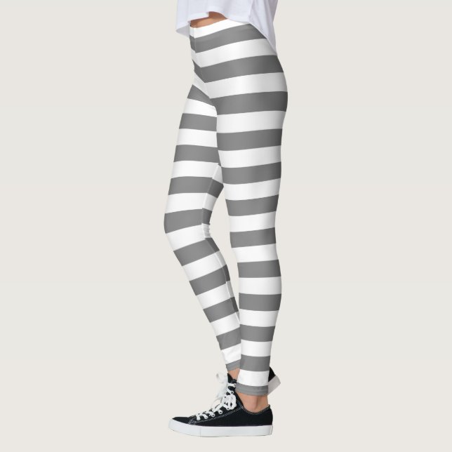 Charcoal Grey and White Stripes Leggings (Left)