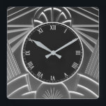 Charcoal Grey Art Deco Clock - Abstract Lines<br><div class="desc">"art deco clock", "art nouveau clock", "dark charcoal grey grey", "1920s geometric symmetrical lines", "stylish sophisticated 1920 style", "black and white", "retro vintage luxurious antique", "elegant line pattern design", "glamourous glam square clock", "classy classic glamour"</div>
