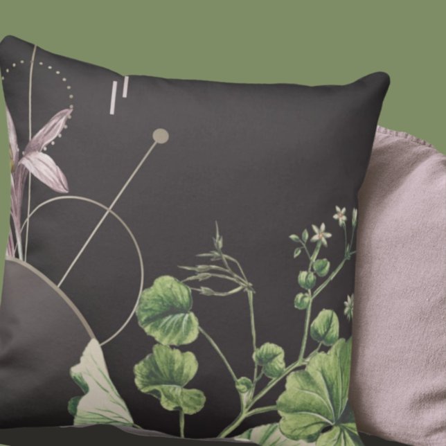 Charcoal Grey Artistic Abstract Botanical Throw Pillow (Creator Uploaded)