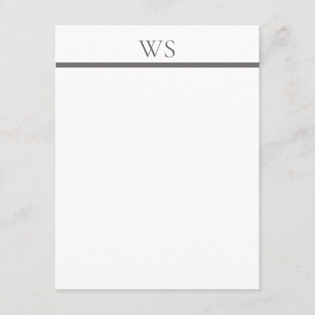 Charcoal Grey Bar Monogram Elegant Flat Note Card (Front)
