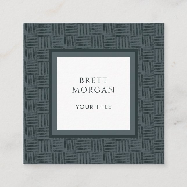 Charcoal Grey Black Lines Square Business Card (Front)
