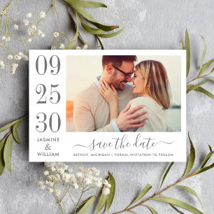 Charcoal Grey Bold Date Numeral Photo Wedding Save The Date