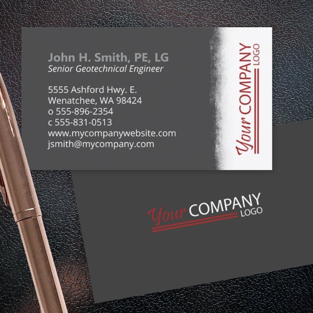 Charcoal Grey, Brushed White with Vertical Logo Business Card (black and gray, modern business cards with vertical logo)