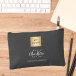 Charcoal grey business logo name monogram accessory pouch<br><div class="desc">Charcoal grey background,  white and grey text. Personalize and add your business logo,  first name,  monogram initials and full name.</div>