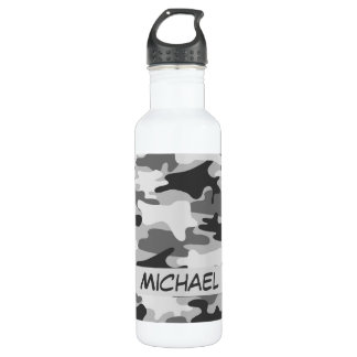 Charcoal Grey Camo Camouflage Name Personalized 710 Ml Water Bottle