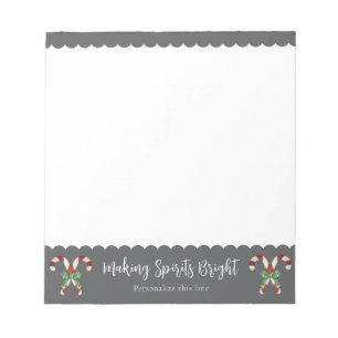 Charcoal Grey Candy Cane Festive Personalized Notepad