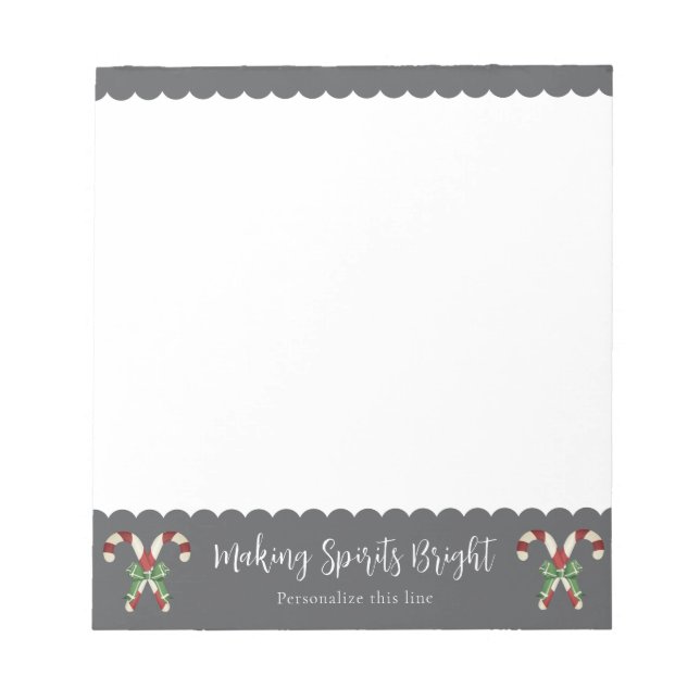 Charcoal Grey Candy Cane Festive Personalized Notepad (Front)