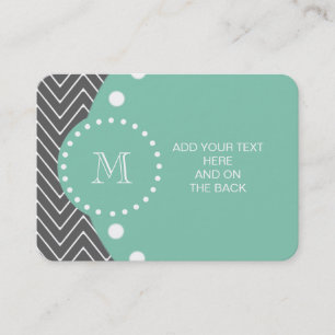 Charcoal Grey Chevron Pattern Mint Green Monogra Business Card