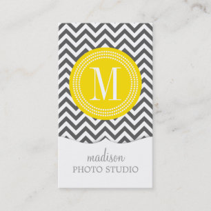 Charcoal Grey Chevron Zigzag Personalized Monogram Business Card