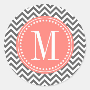 Charcoal Grey Chevron Zigzag Personalized Monogram Classic Round Sticker