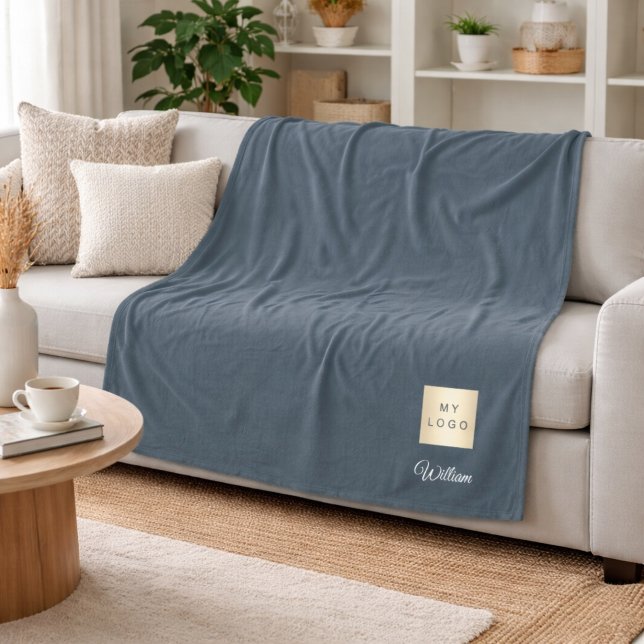 Charcoal grey corporate logo company name script fleece blanket (Creator Uploaded)